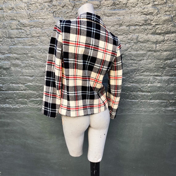 Vintage 80s Ivory White Red Blue and Black Plaid … - image 5