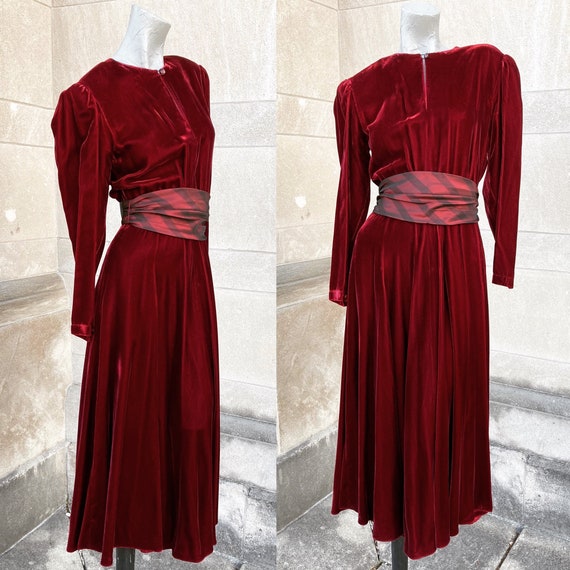 Vintage 80s does 30s 40s Red Velvet Dress with Cum