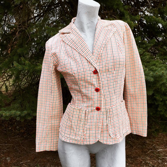 Vintage 40s Cotton Corduroy Red Black and White Ch