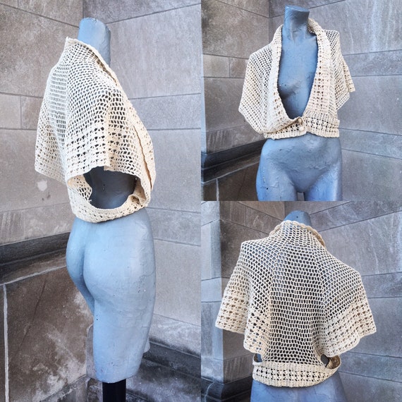 Vintage 30s 40s Natural Ecru Cream Hand Crocheted