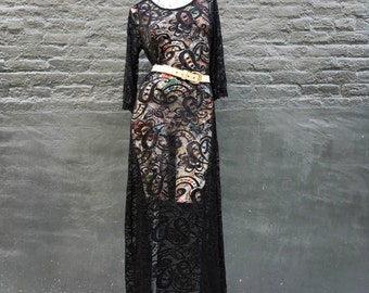 Vintage Black Lace Maxi Dress  small medium