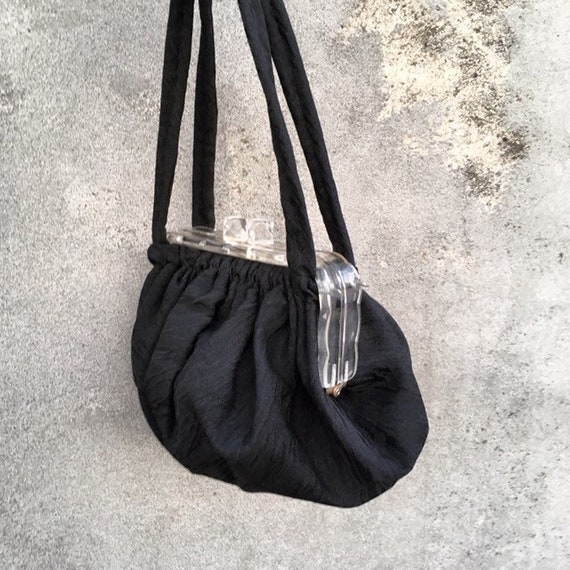Vintage 40s Lucite Clasp Black Faille Bag Purse - image 5