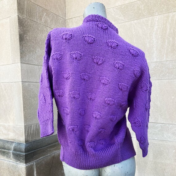 Vintage 60s Purple Hand Knit Raglan Sleeve Cardig… - image 4