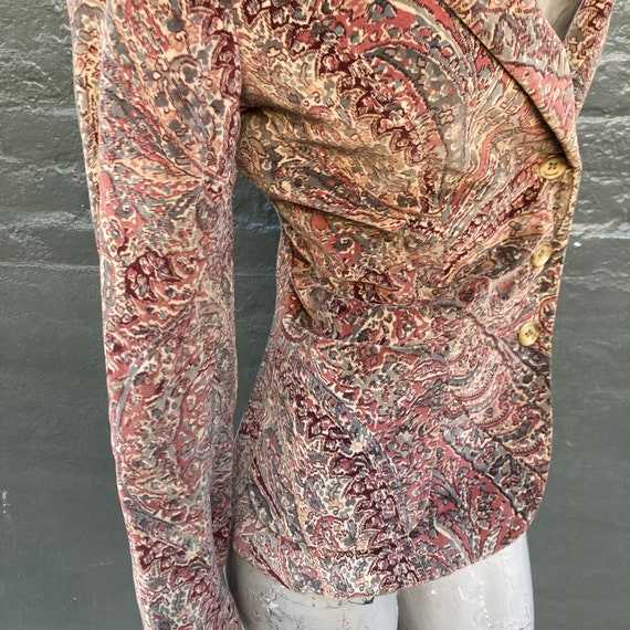 Vintage 70s Brown Paisley Cotton Velvet Jacket  s… - image 6