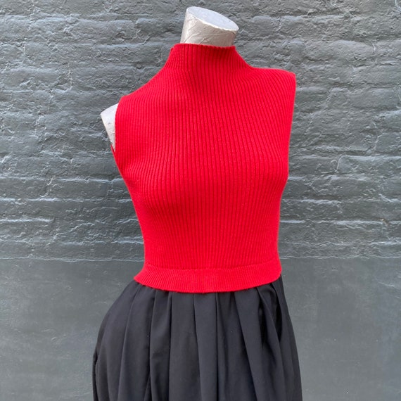 Vintage Red Knit and Black Satin Tulip Skirt Dres… - image 2