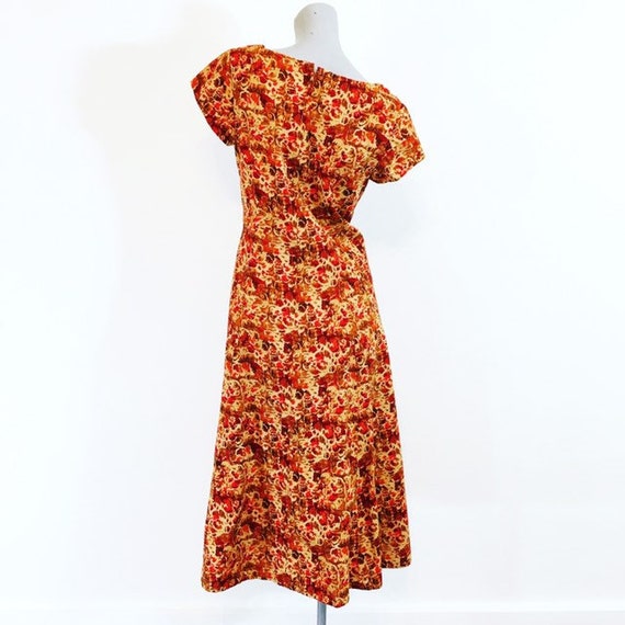 Vintage 60s 70s Atomic Print Burnt Orange and Yel… - image 5