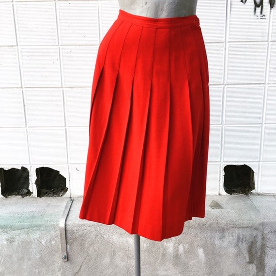 Vintage 50s 60s Red Wool Pleated Skirt  small med… - image 2