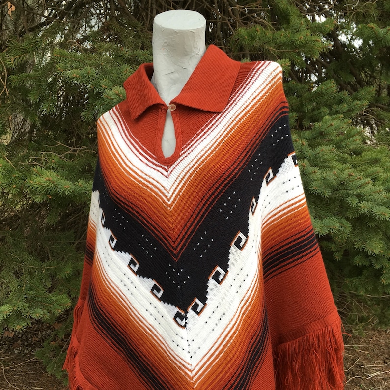 Rare Vintage 60s Brown Black and White Mod Poncho Jacket Wrap
