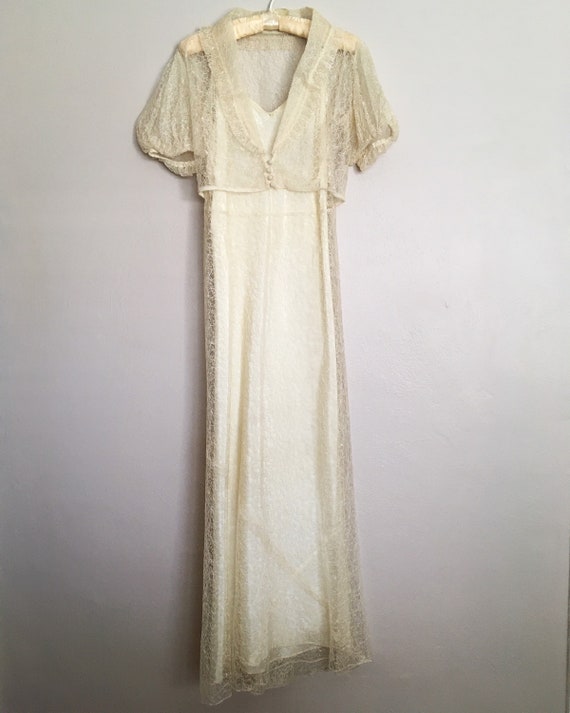 Vintage Authentic 1920s Spiderweb White Lace Slip… - image 3