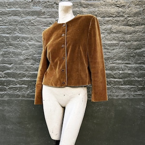 Vintage 80s Olive Green Brown Velvet Jacket  medium