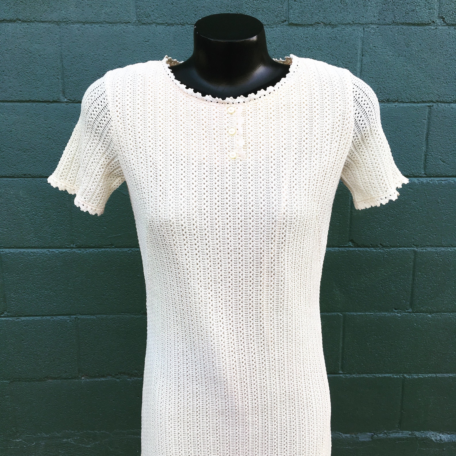 Vintage 70s Pale Peach Ivory White Lace Knit Mini Dress Small | Etsy