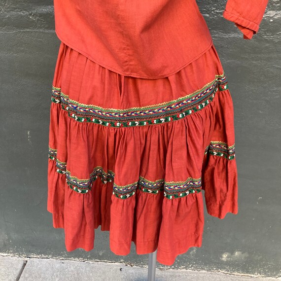 Vintage 50s Boho Chic Orange Cotton Skirt Set  ex… - image 3