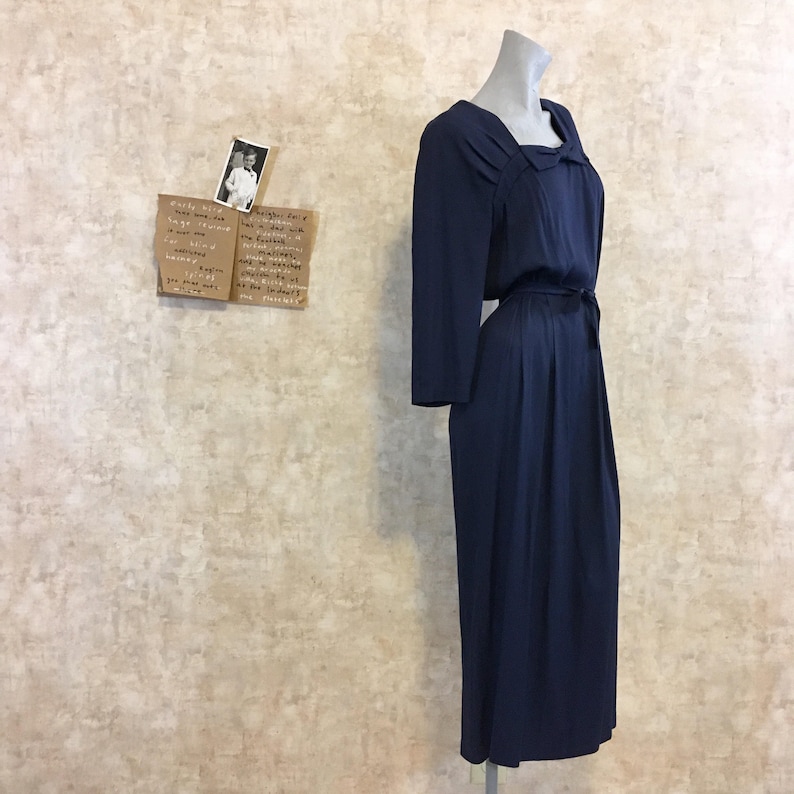 Vintage 80s does 40s Navy Crepe Dress large extra large