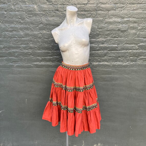 Vintage 50s Boho Chic Orange Cotton Skirt Set  ex… - image 10
