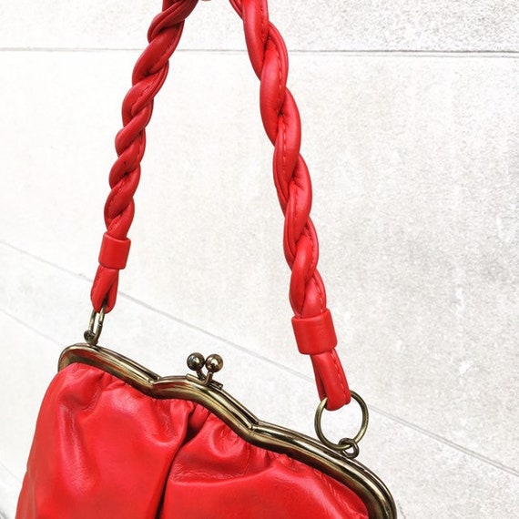 Vintage 60s Red Faux Leather Vegan Handbag Purse - image 2