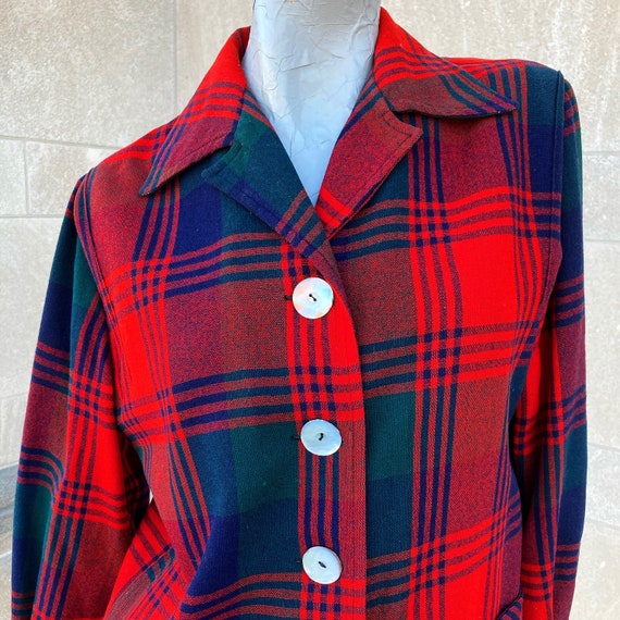 Vintage 60s Red Green Navy Blue Classic Plaid Shi… - image 3