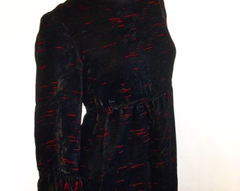 Vintage 60s Black and Red Velvet Baby Doll Dress  small medium