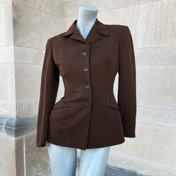 Vintage 40s Chocolate Brown Fitted Jacket  small - image 1