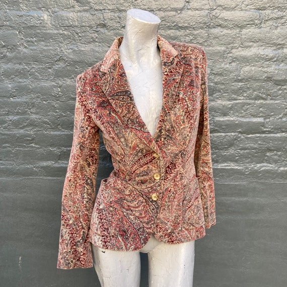 Vintage 70s Brown Paisley Cotton Velvet Jacket  s… - image 2