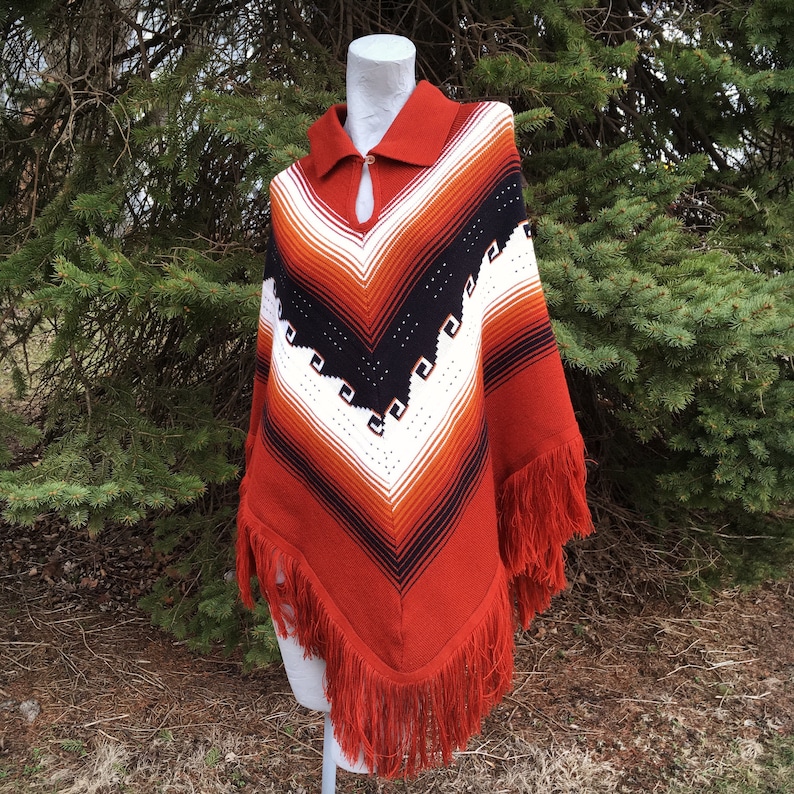 Rare Vintage 60s Brown Black and White Mod Poncho Jacket Wrap