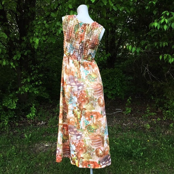 Vintage 60s Atomic Print Maxi Dress in Blue Orang… - image 4