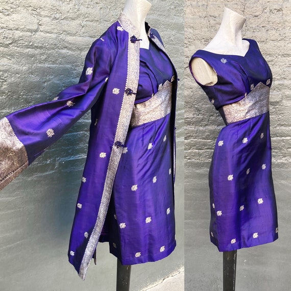 Vintage 60s Purple Silk Asian Inspired Wiggle Cus… - image 1