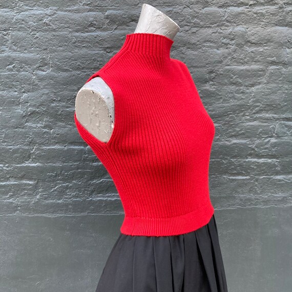 Vintage Red Knit and Black Satin Tulip Skirt Dres… - image 4