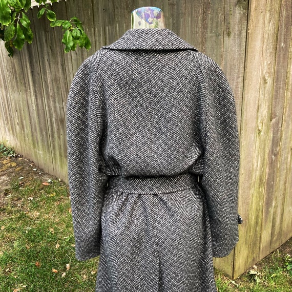 Vintage 60s Gray Black and White Tweed Wool Trenc… - image 4