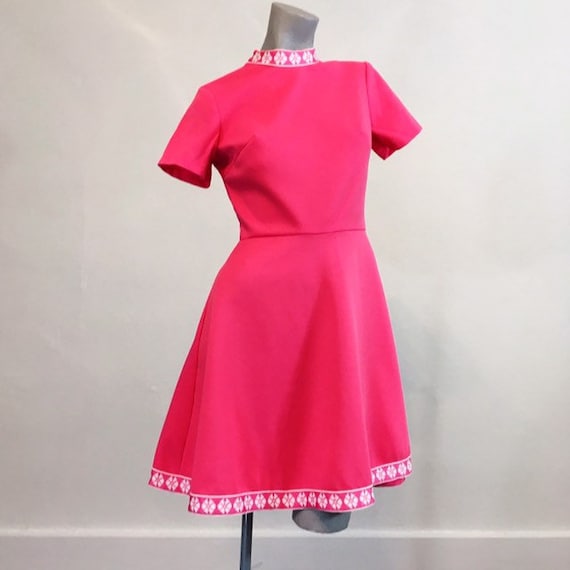 Vintage 60s Hot Pink Circle Skirt Mini Dress  sma… - image 2