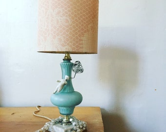 Altered Vintage Robin's Egg Blue Lamp Light with Porcelain Broken Doll