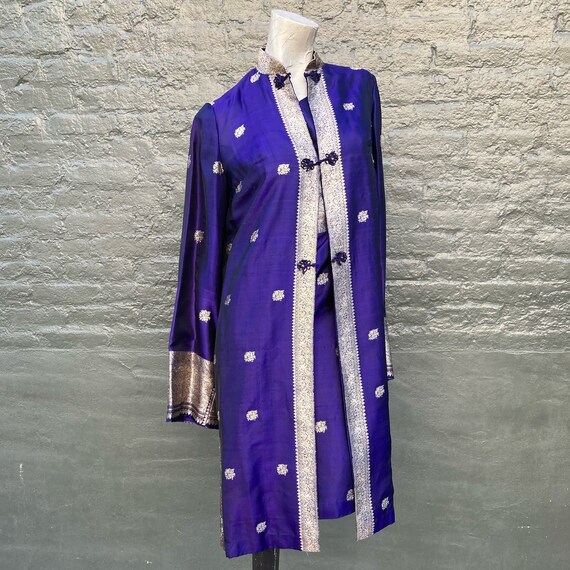 Vintage 60s Purple Silk Asian Inspired Wiggle Cus… - image 8