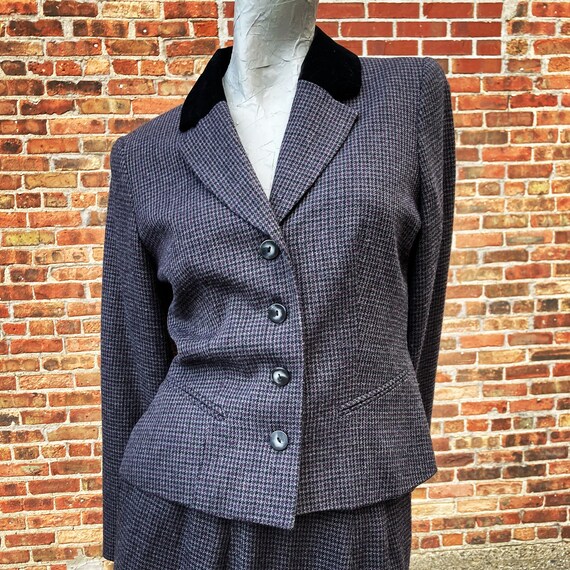 Vintage 80s Gray and Maroon Check Skirt Suit with… - image 4