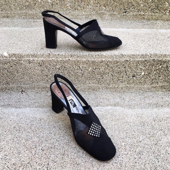 Vintage 40s French Paris Black Suede Leather Mesh