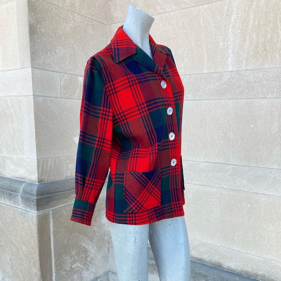 Vintage 60s Red Green Navy Blue Classic Plaid Shi… - image 1