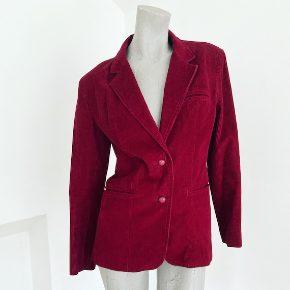 Vintage 70s Burgundy Maroon Red Corduroy Jacket  … - image 1