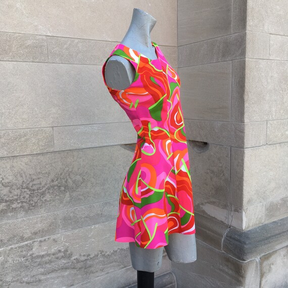 Vintage 60s Mod Mini Hot Pink Green Orange Dress s