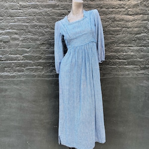 Vintage 70s Mexican Blue and White Check Maxi Dress  small medium