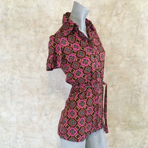 Vintage 70s Pretty in Pink Shirt Top woth Tie Waist  small