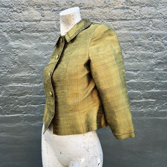 Vintage 60s Grace Kelly Avocado Green Silk Jacket… - image 5