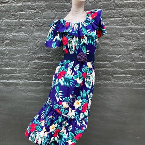 Vintage 60s Royal Blue Red Green and White Short Mumu Dress  small medium