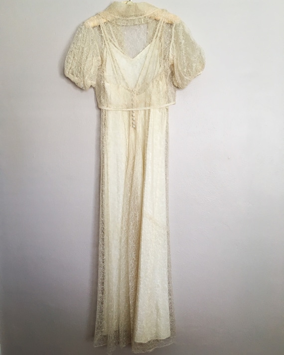 Vintage Authentic 1920s Spiderweb White Lace Slip… - image 4