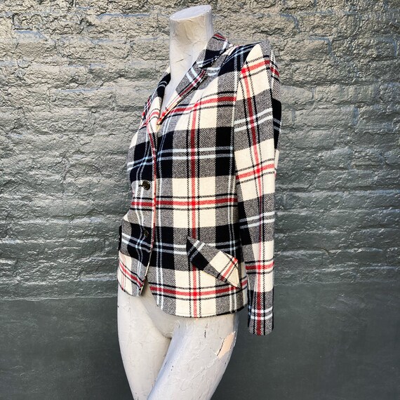 Vintage 80s Ivory White Red Blue and Black Plaid … - image 3