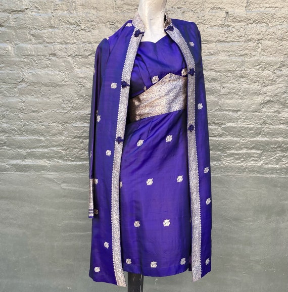 Vintage 60s Purple Silk Asian Inspired Wiggle Cus… - image 3