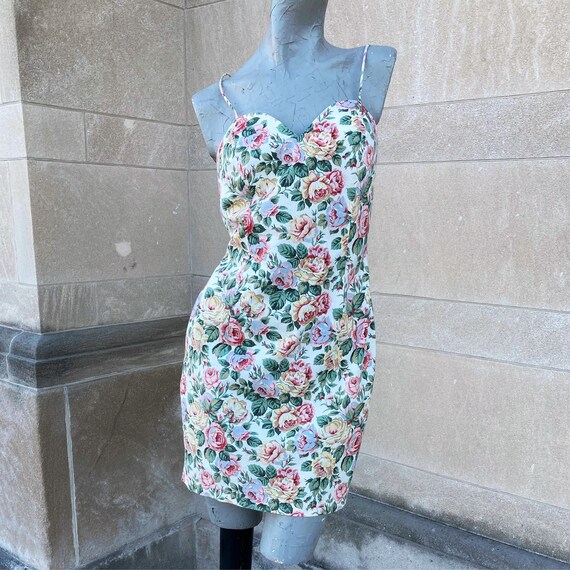 Vintage 80s Green Blue Pink Yellow White Floral Sp
