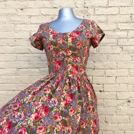 Vintage 80s Cotton Floral Dress small