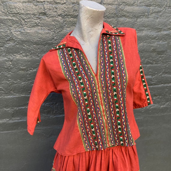 Vintage 50s Boho Chic Orange Cotton Skirt Set  ex… - image 9