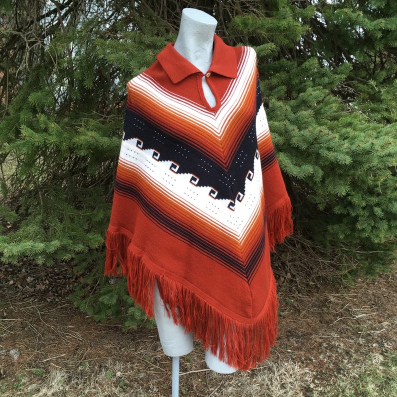 Rare Vintage 60s Brown Black and White Mod Poncho Jacket Wrap