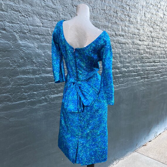 Vintage 60s Watercolor Silk Dress in Blue Purple … - image 6