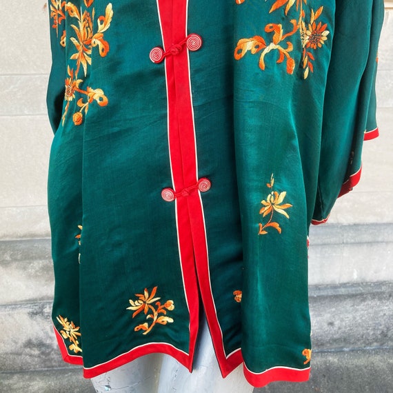 Vintage 40s Green and Red Silk Satin Asian Chines… - image 3