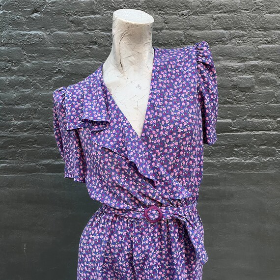 Vintage 60s 70s Purple Lavender Floral Summer Dre… - image 6